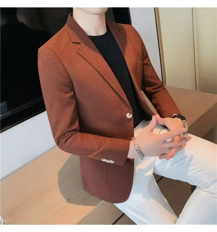 Men's Casual Suit Jacket High-end Solid Color Trendy Korean Style Business Attire Loose Fit Versatile For Autumn Winter