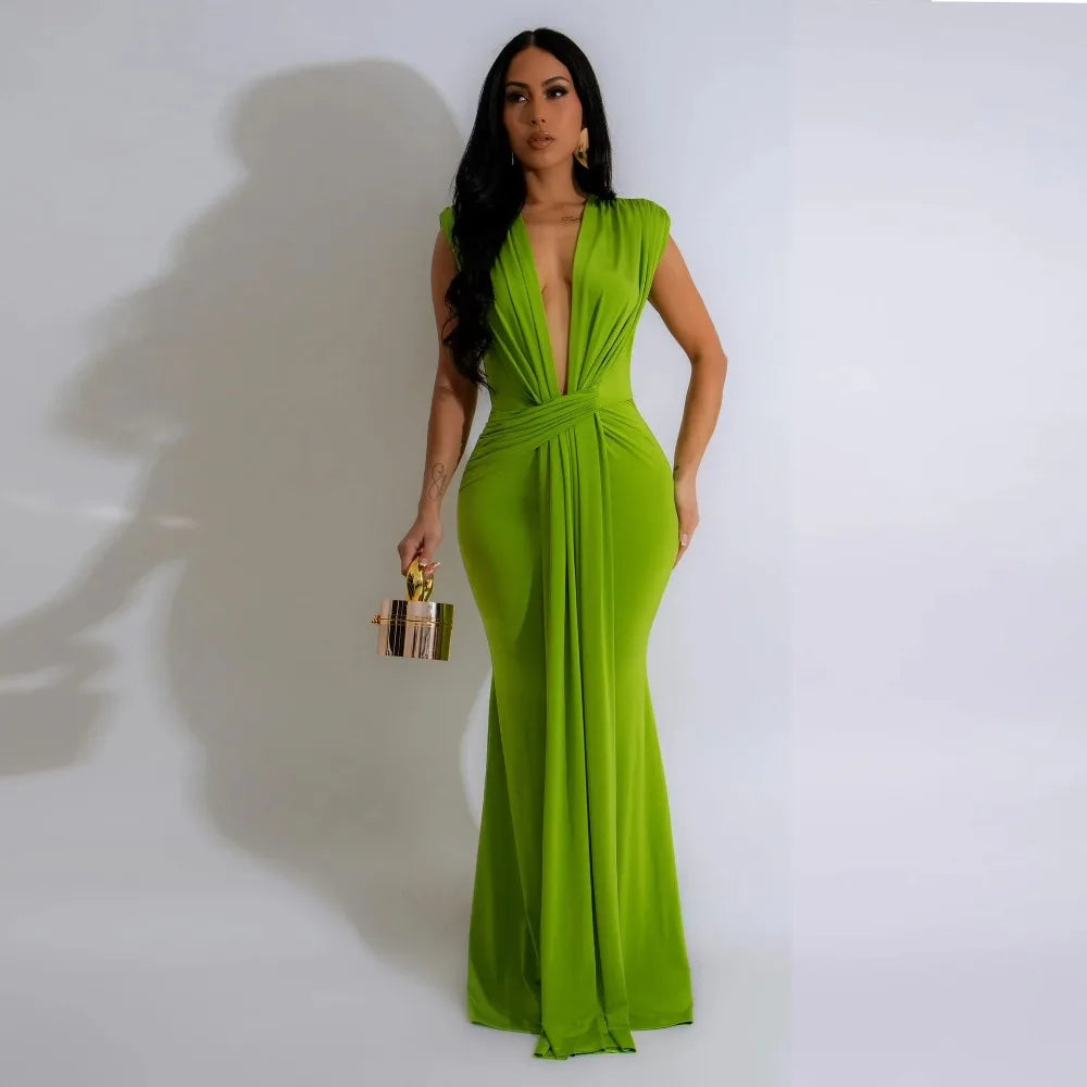 Elegant Women Evening Maxi Dress Sleeveless Deep V-neck Bandage Bodycon Gown Summer Fashion Sexy Lady Long Dresses