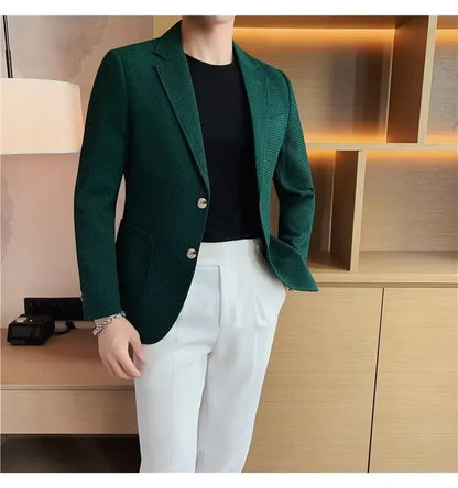 Men's Casual Suit Jacket High-end Solid Color Trendy Korean Style Business Attire Loose Fit Versatile For Autumn Winter