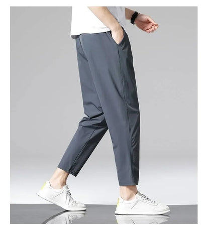 2022 New Men's Summer Ice Silk Versatile Casual Pants Thin Sports Trousers Straight Leg Nine Points Trousers For Men