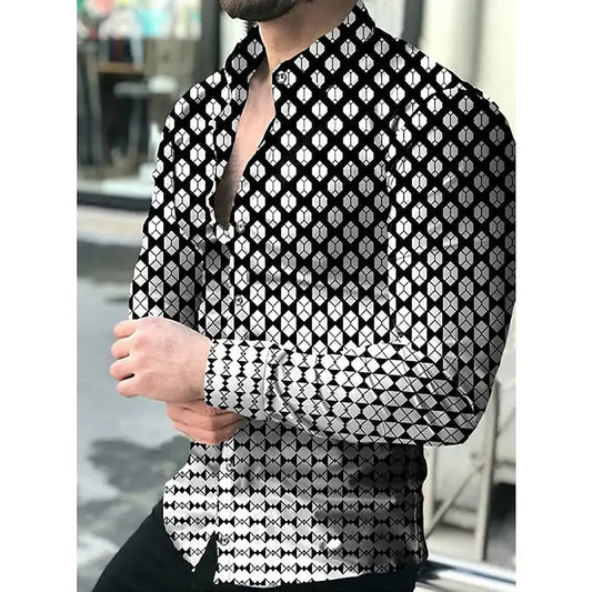 Long Sleeve Hawaiian Shirt 3D Printed Lapel Shirt Men's Fashion Shirt Geometric Beach Shirt Luxury Men's Clothing