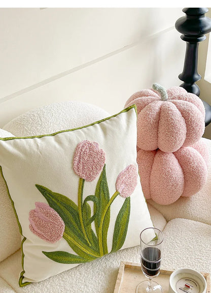 Ins Wind Tulip Pillow Living Room Sofa Pillow Bedhead Waist Pillow Pink Cute Pumpkin Home Cushion Atmosphere Decoration