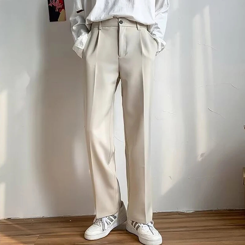 men's drape long pants, Korean version trend slim fit small foot casual pants, men's spring and autumn straight leg suit pants