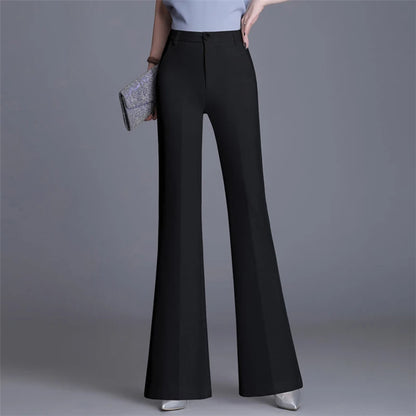 2024 Summer Thin Wide Leg Bell Bottom Pants Womens High Waist Classic Suit Trousers Office Fashion Slim White Flare Pantalones