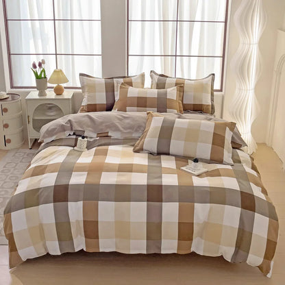 3pcs Gray Plaid Duvet Cover Set with 2 Pillowcases Bedding Sets for Hotel Bedroom Fashion Soft Simple Quilt Cover Pillowcase