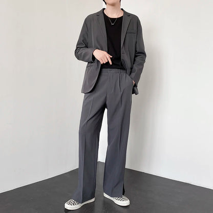 New Men Suit Pants Korean Casual Pant Neutral Solid Fashion Design Wide Leg Business Comfortable Trousers Straight  Streetwear