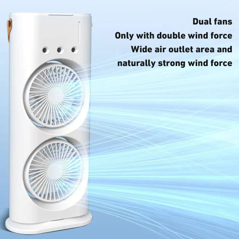 New Spray Air Conditioning Fan Dual Head Refrigeration Fan Household Portable Cooling Fandesktop Mini Electric Fan With Light