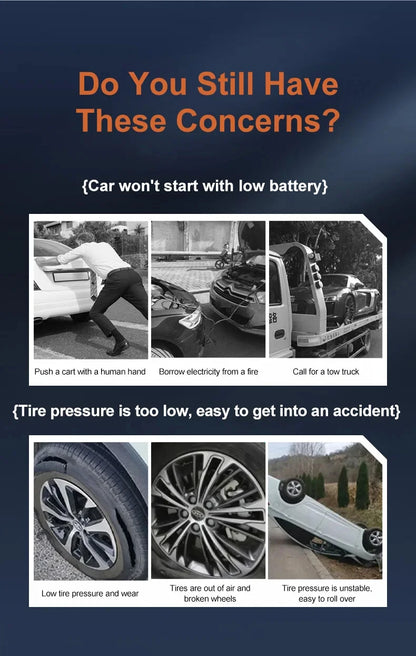 Démarreur de saut de voiture 12V 4 en 1, pompe de gonflage de pneus sans fil, compresseur d'air, batterie portable, démarrage, charge rapide