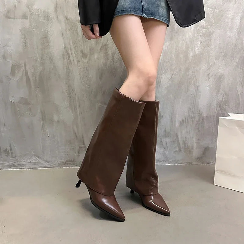 Women's Pointed Toe Knee-high Boots Stiletto Heel Sleeve High Heels Sexy Boots Women 2024 Fashion Spring and Autumn New Style