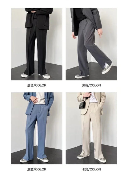 Men Casual Pants 2024 Summer New Fashion Korean Slim Suit Pants Personality Slit Wide Blazer Trousers Male Streetwear