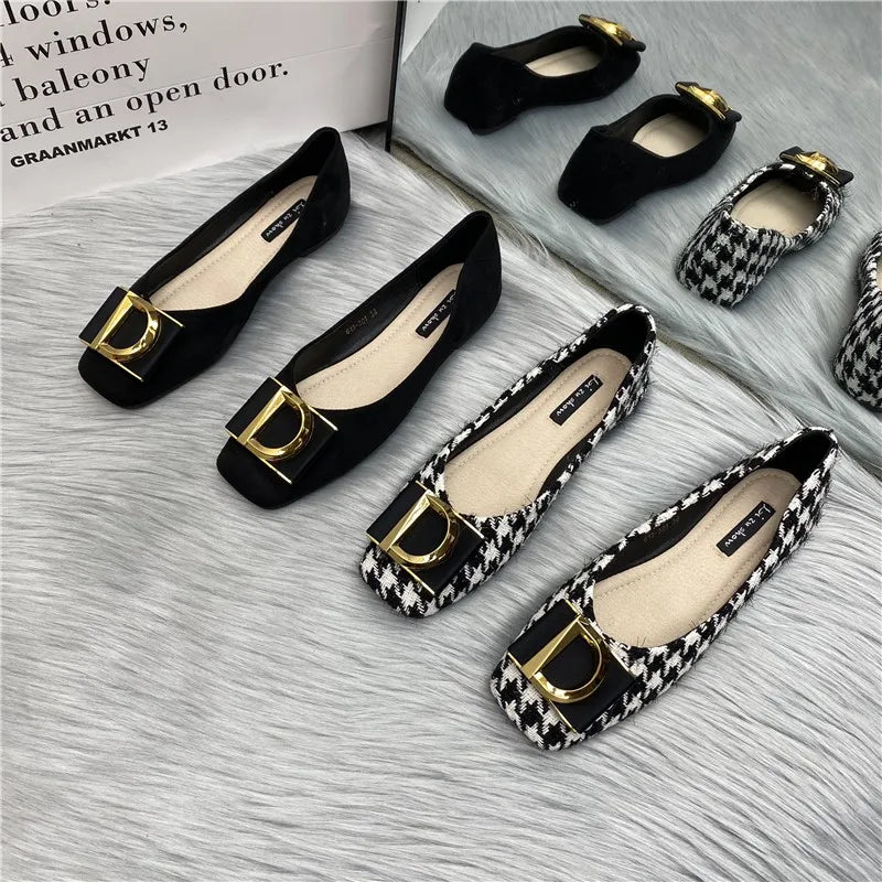 Luxury Square Toe Flat Shoes Soft Soled Ballet Shoes Pregnant Women's Shoes Thousand Bird Work Shoes Loafers Lolita Shoes