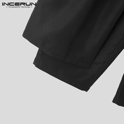 INCERUN 2024 Korean Style New Men's Trousers Pleated Layered Design Pantalons Casual Fashionable Loose Wide Leg Long Pants S-5XL