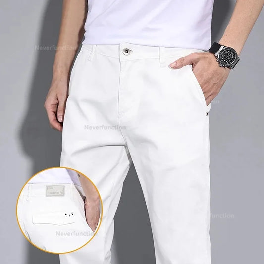 New in White Fashion Casual Pants Men's Brand Stretch Straight Comfortable Soft Male Clothes Business Work Pants