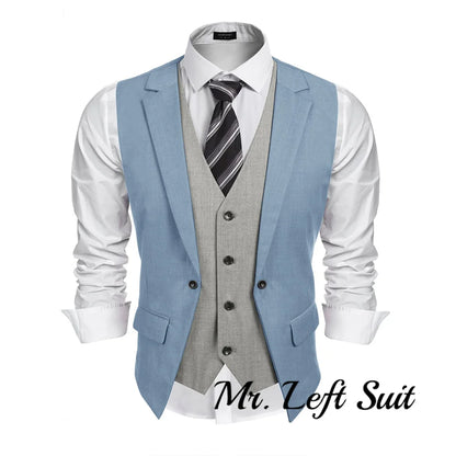 Men's Layered Suit Vest Business Dress Vests Formal Wedding Waistcoat Slim Fit