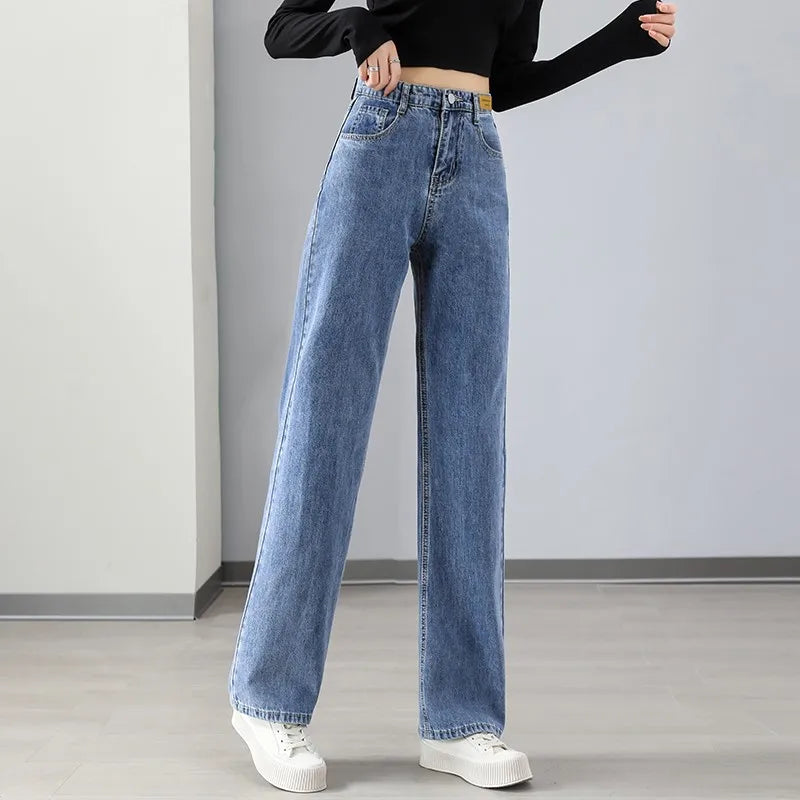 New Arrivals White Blue Denim Jeans For Women Straight Wide Leg Female Long Pants High Quality Trousers Four Season Mop Pants