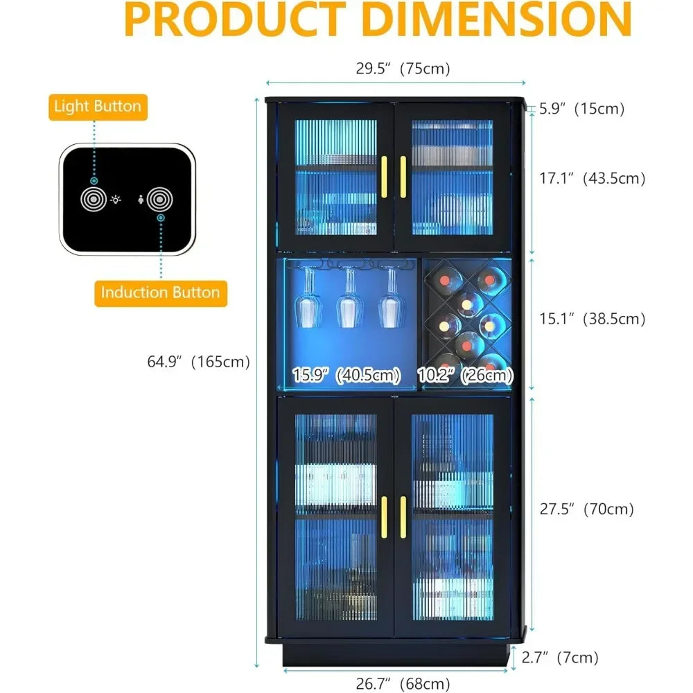 LED Wine Bar Cabinets with Removable Wine Rack, Bar Cabinets for Liquor with Light Motion Sensor, Kitchen Cabinet Storage