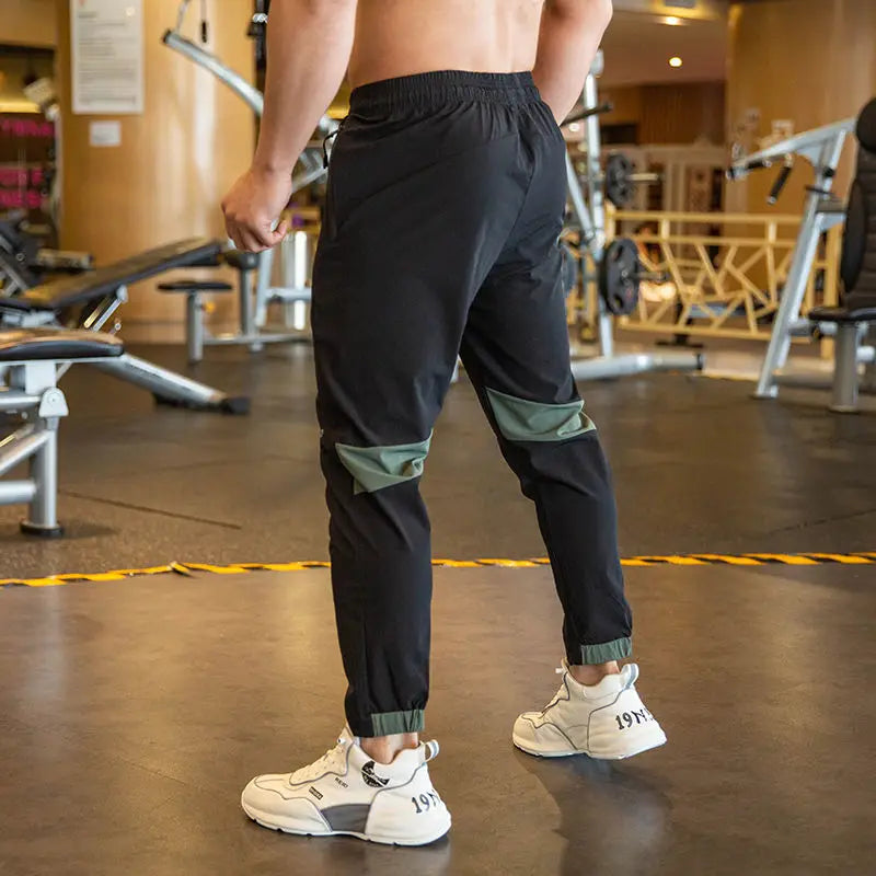 2024 Summer Thin Style Ice Silk Fabric Motion Trousers Man Solid Color Elastic Waist Quick Drying Loose Bodybuilding Sweatpants