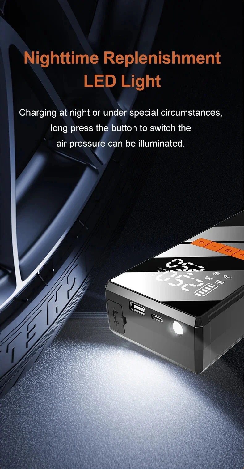 Démarreur de saut de voiture 12V 4 en 1, pompe de gonflage de pneus sans fil, compresseur d'air, batterie portable, démarrage, charge rapide