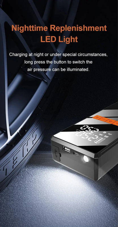 Démarreur de saut de voiture 12V 4 en 1, pompe de gonflage de pneus sans fil, compresseur d'air, batterie portable, démarrage, charge rapide