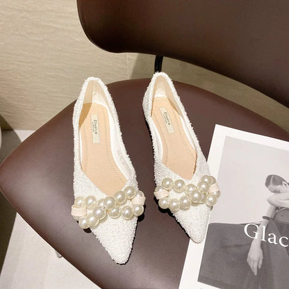 Flat Shoes for Women 2022 Spring Summer New Big Pearls Green White Women Flats Slip on Casual Loafers Zapatillas Mujer 44 45 46