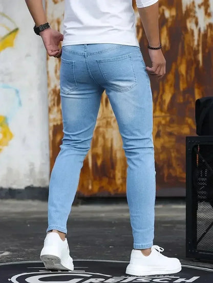 2025 Spring New Mens Slim Fit Classic Skinny Jeans Casual Street Style Casual Mens Skinny Jeans Male Slim Fit Pencil Denim Blue