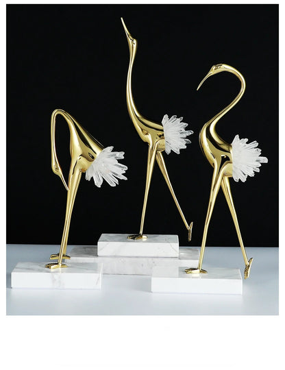 Crystal Crane Fairy Metal Sculpture Simulated Animal Handicraft Ornaments Handmade Bird Home Decoration Figurines