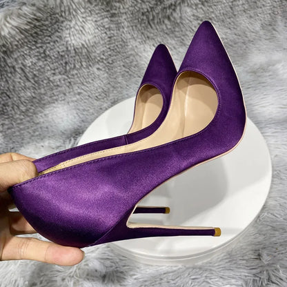 NoEnName_Null-Sexy purple nte stiletto high heel shoes,silk satin tip high heel shoes,12cm,wedding low shoes,size 33- 45,