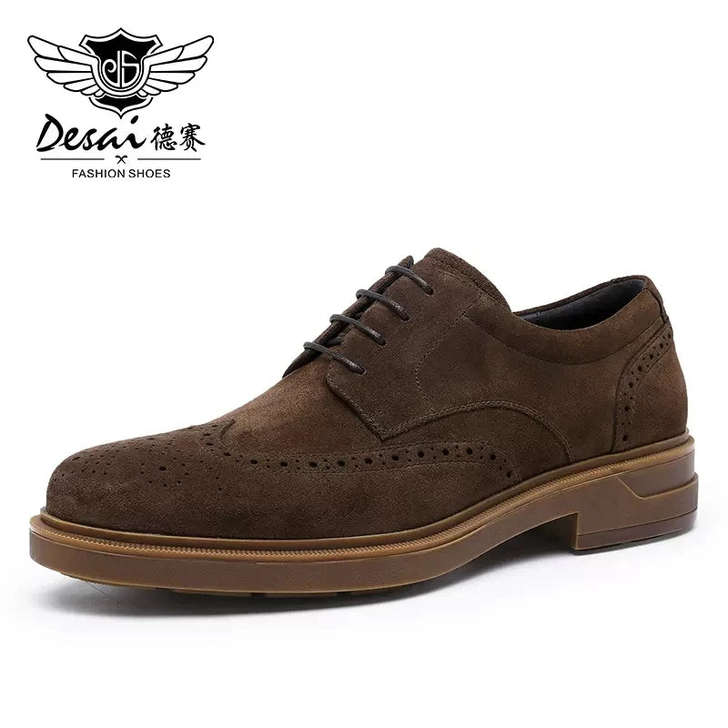 Desai Genuine Derby Men Shoes Cow Suede Leather Autumn Winter Brogue Casual Men Leather Shoe Male Dress Shoes Gifts