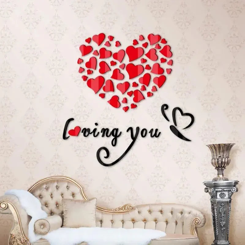 1 Set Love Heart  Acrylic Wall Sticker DIY 3D Mirror Acrylic Wall Stickers Living Room Bedroom Background Wall Home Decoration