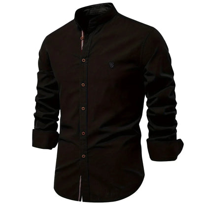 New 100% Cotton Linen Shirt Men Solid Color Embroidery Brand Shirts Blouses High Quality Long Sleeve Button Down Casual Tops