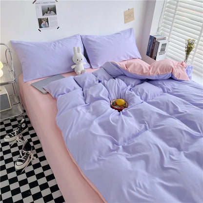 Simple Style 100% Washed Cotton Duvet Cover Queen King 3 Pieces Solid Color Bedding Set, 1 Quilt Cover and 2 Pillowcases, Purple