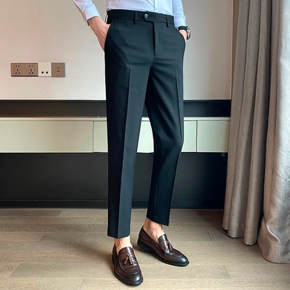 Green Elegant Elastic Mens Social Pants Skinny Cropped White Formal Stretch Pants Mens Trousers Office Slim Fit Party Club 2023