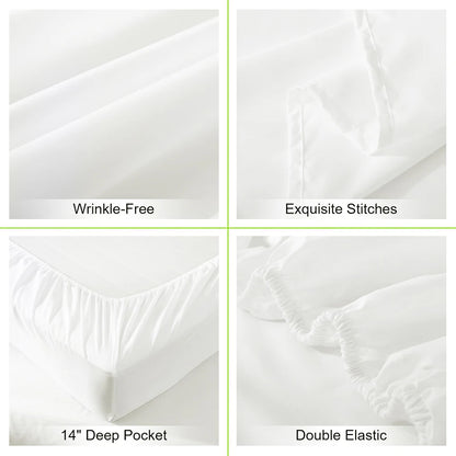 Four-Piece Solid Beding Set Luxury 100% Polyester Cooling Bed Sheets Set Soft Fitted sheet & Bed Sheet & Pillowcases