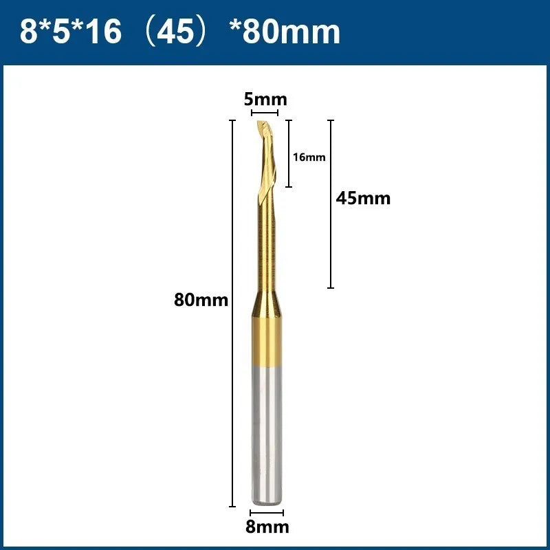 XCAN  Aluminum Spiral End Mill 8mm Shank HSS Milling Cutter Single Flute CNC Router Bit TiN Coated End Mill for Wood Cutting