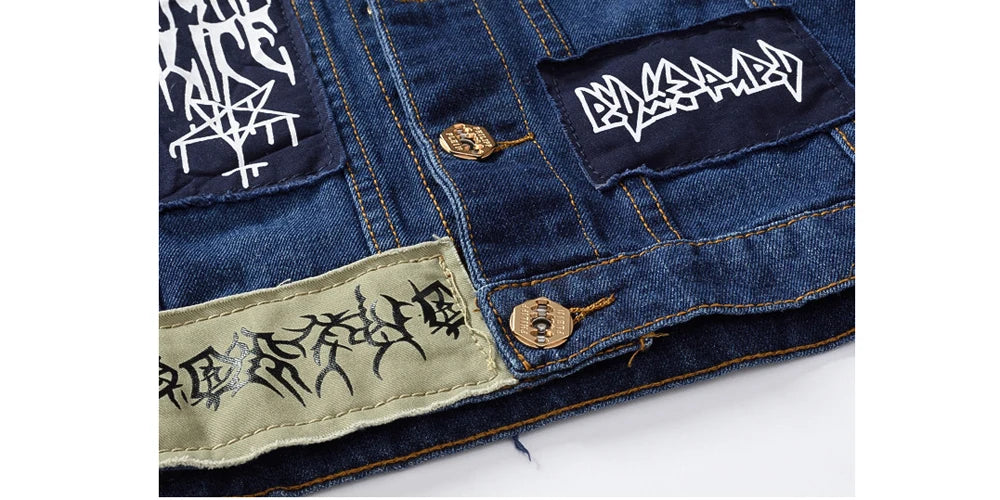 Summer Men's Lightweight Denim Vests Fashion Hip Hop Streetwear Jeans sleeveless Jacket Male Punk Party patch Denim Waistcoats