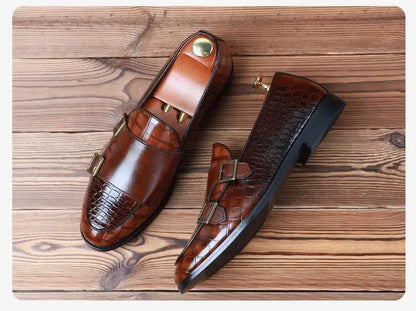 Man Crocodile Grain Microfiber Leather Casual Shoes Mens Buckle Party Wedding Loafers Comfortable Moccasins Driving Flats