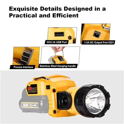 12V LED Work Lamp Flashlight for Dewalt DCB120 DCB123 10.8V 12V Li-ion Battery Portable Rotatable Spotlight LED Warning Light