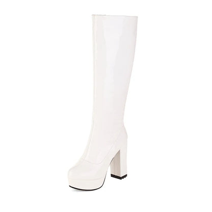 Platform Knee High Boots Women Sexy Patent Leather Women's High Boot White Red Yellow Green Party Shoes Ladies Winter Large Size