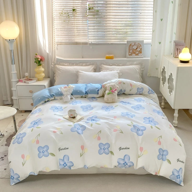 Fresh Floral Pattern Duvet Cover 1Pc 100% Cotton Skin-friendly Breathable Comforter Cover Home Bedding for Kids Teens Adults