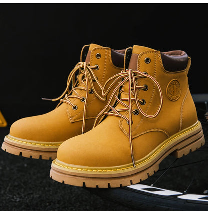 Winter Plush Warm Men Women Genuine Leather Yellow Boots Fashion British Style Work Shoes Autumn Plus Big Size 49 50 51