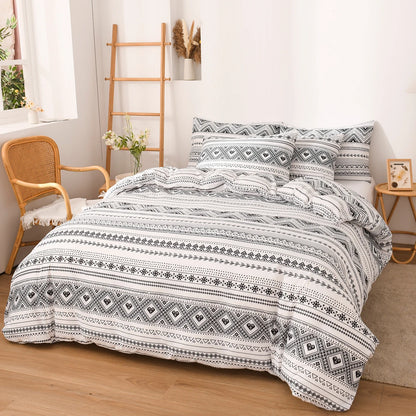 3PCS Geometric Duvet Cover Set Modern Classic Stripe Bedding Set Queen King Size Soft Comforter Cover with Double Sided Pattern