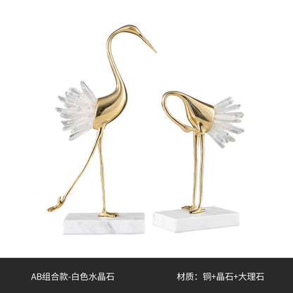 Artificial crystal swan ornaments light luxury modern minimalist study living room Nordic brass crane home decoration crafts