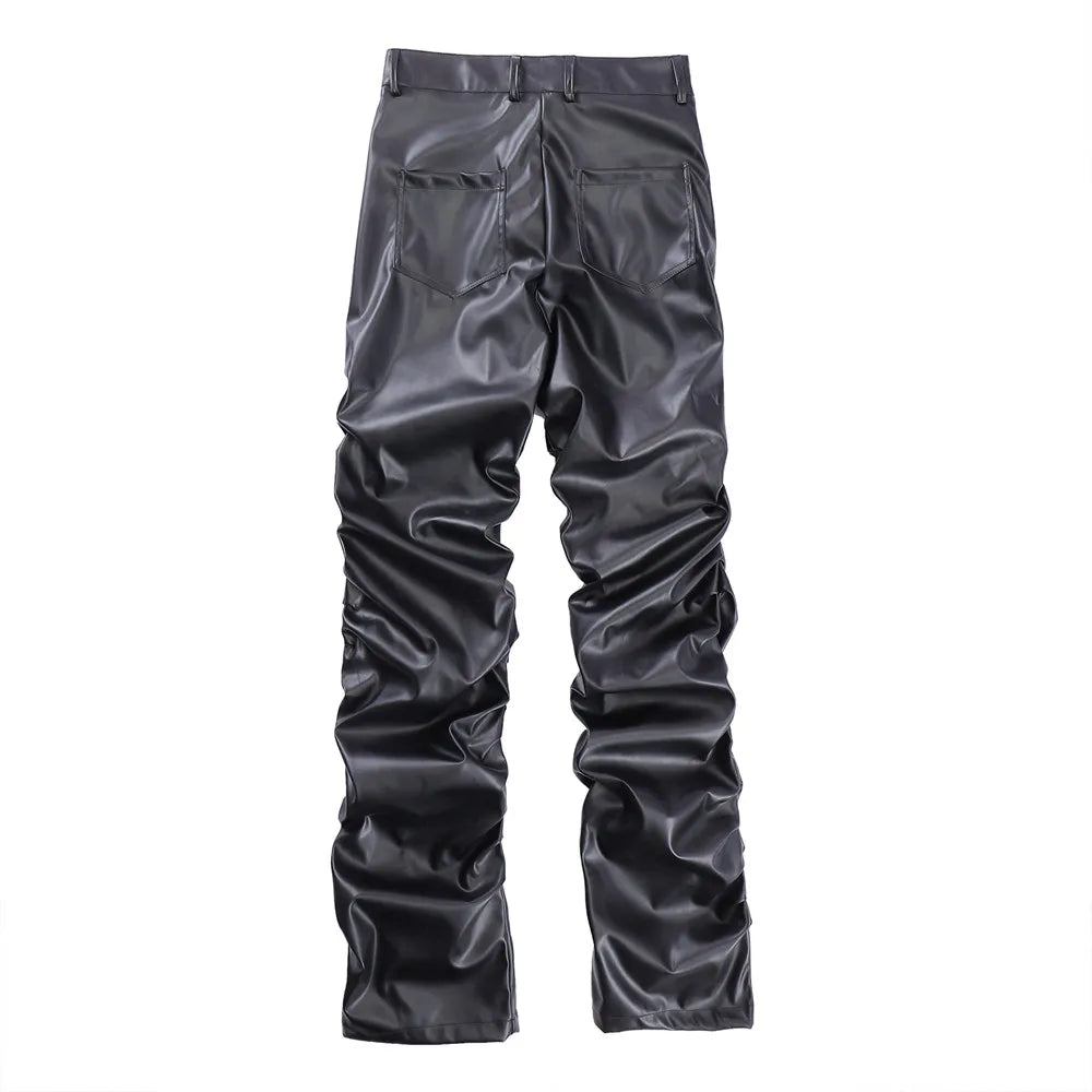 Pleated Leather Pants Men Motorcycle Leather Pants for Men Street Wear Faux Leather Pants Men HIP HOP