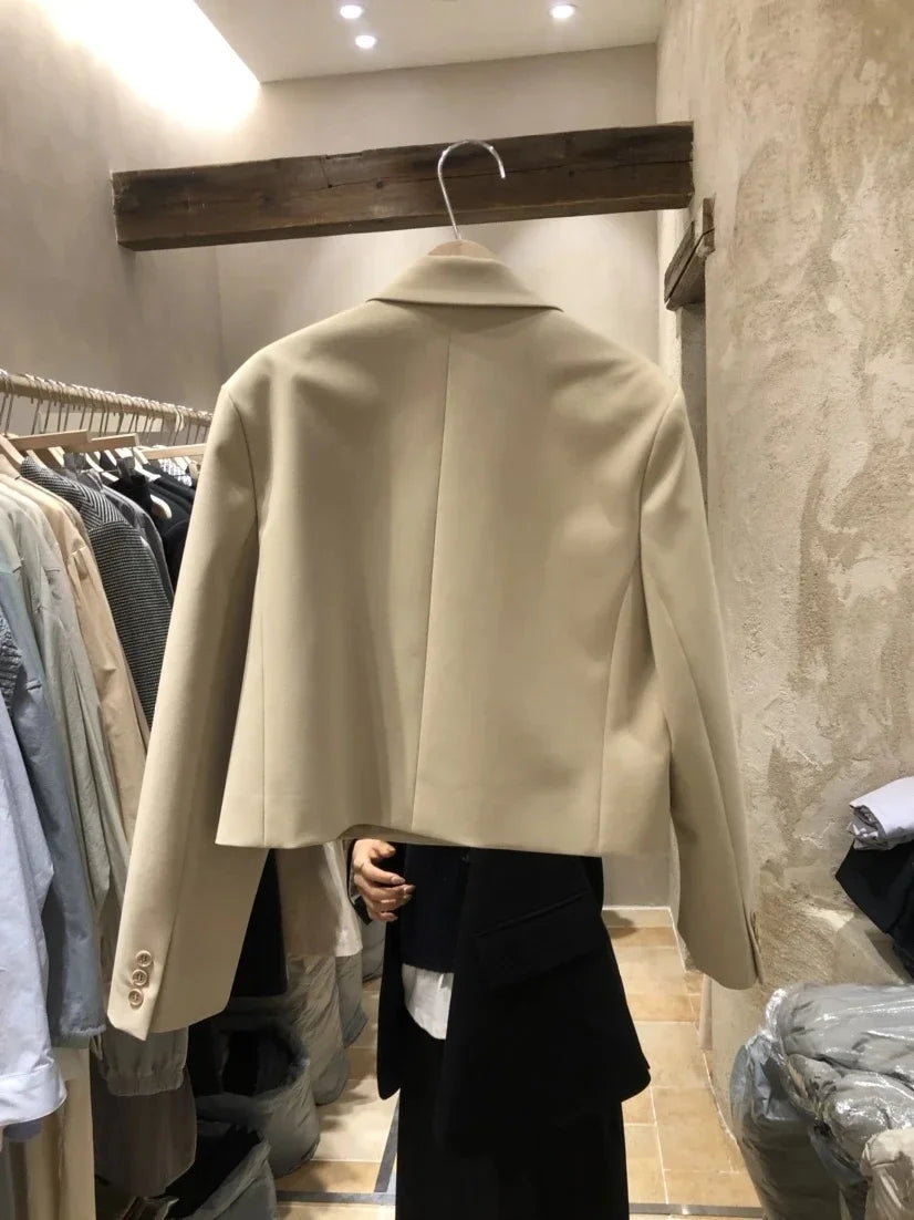 White Short Blazer Women Coat Office Lady Fashion Korean Spring Autumn Pockets Vintage Simple Casual Clothing