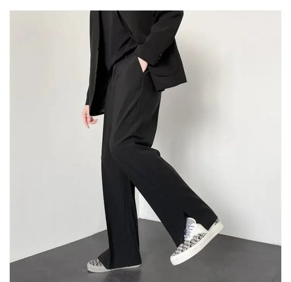 Men Casual Pants 2024 Summer New Fashion Korean Slim Suit Pants Personality Slit Wide Blazer Trousers Male Streetwear