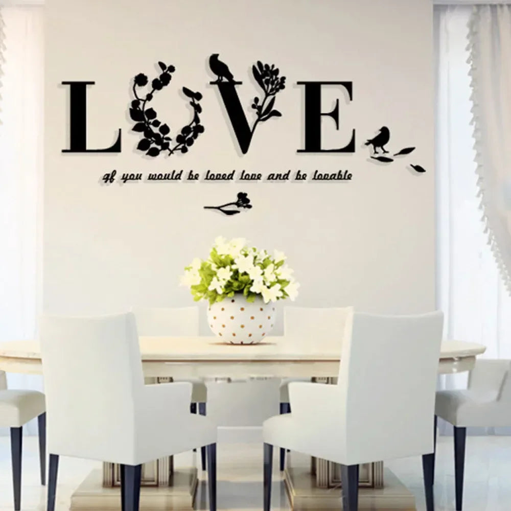 Love 3D Mirror Wall Stickers Acrylic Pink Purple TV Background Bedroom Bedside Stickers Wedding Room Home Decoration