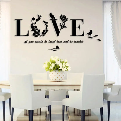 Love 3D Mirror Wall Stickers Acrylic Pink Purple TV Background Bedroom Bedside Stickers Wedding Room Home Decoration