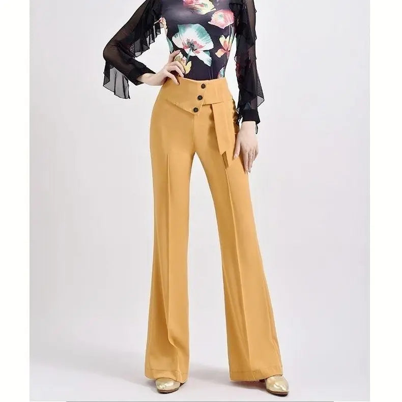 Autumn New Temperament Simple Fashion Versatile High Waist Wide Leg Pants Women Solid Button Dance Casual Straight Trousers 2023