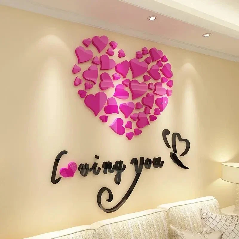 1 Set Love Heart  Acrylic Wall Sticker DIY 3D Mirror Acrylic Wall Stickers Living Room Bedroom Background Wall Home Decoration