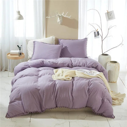 Nordic Simplicity Bedding Set With Pompom Duvet Cover Queen Size Comforter Bedding Sets King High Quality Bed Linen